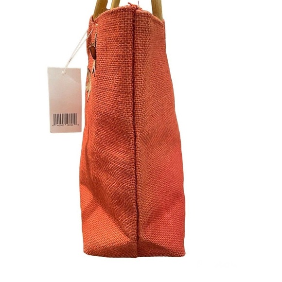 Vintage Marshall Fields Jute Handbag Orange Mini Tote NWT Wooden Handles 90s - Picture 5 of 11